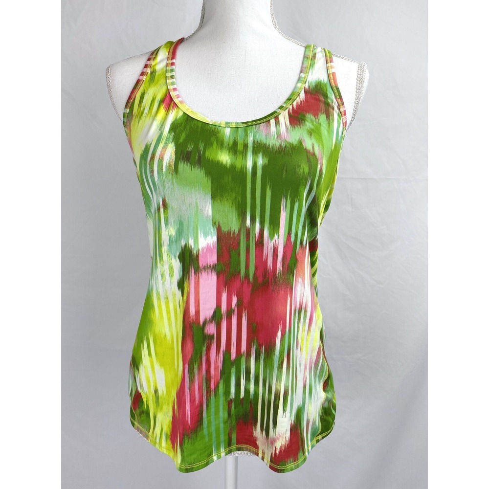 Athleta Tank MEDIUM Green Wailea Chi Top Multicolored Hermosa Racerback #438666